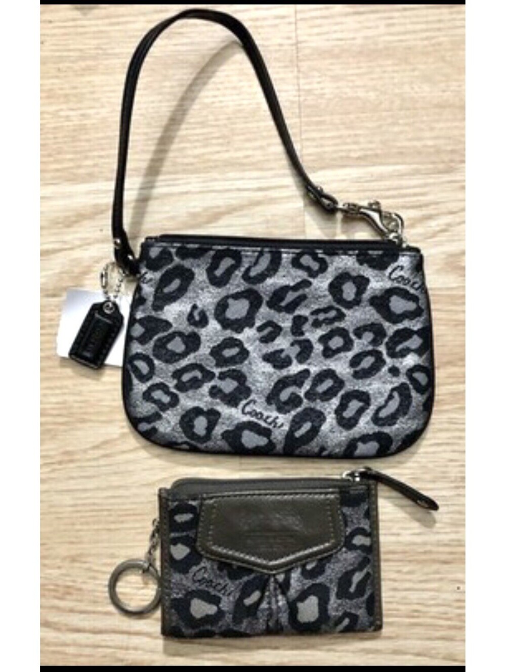 Coach Ocelot Wristlet Wallet/Pouch NWT & Coin Keychain Small Wallet Black/Silver